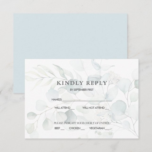 Invitation Blue Green Eucalyptus Mariage RSVP Réponse (Devant / Derrière)