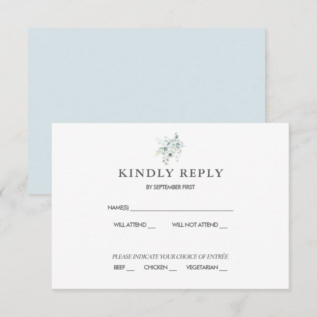 Invitation Blue Green Eucalyptus Mariage RSVP Réponse (Devant / Derrière)