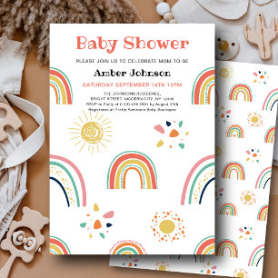 Invitation Blue Green Jaune arc-en-ciel mignon Baby shower fi