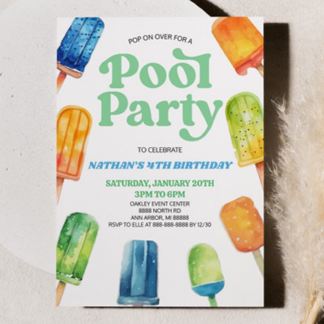 Invitation Blue Green Pool Party Popsicle fête d'anniversaire (Créateur téléchargé)