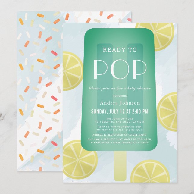 Invitation Blue Green Popsicle Aquarelle Baby shower garçon (Devant / Derrière)