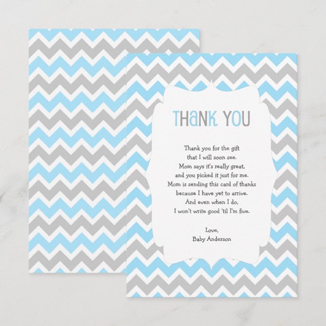 Invitation Blue Grey Baby shower merci note poème (Devant / Derrière)