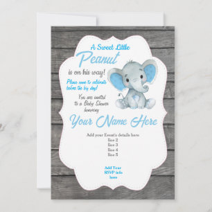 Invitation Blue Grey Elephant Editable