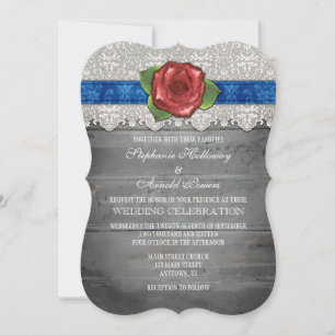 Invitation Blue Grey Rustic Wood Rose Mariage Inviter