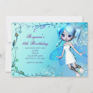 Invitation Blue Haired Fairy Girls Anniversaire Fête Invitati