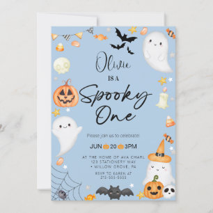 Invitation Blue Halloween Ghost 1st Boy Anniversaire