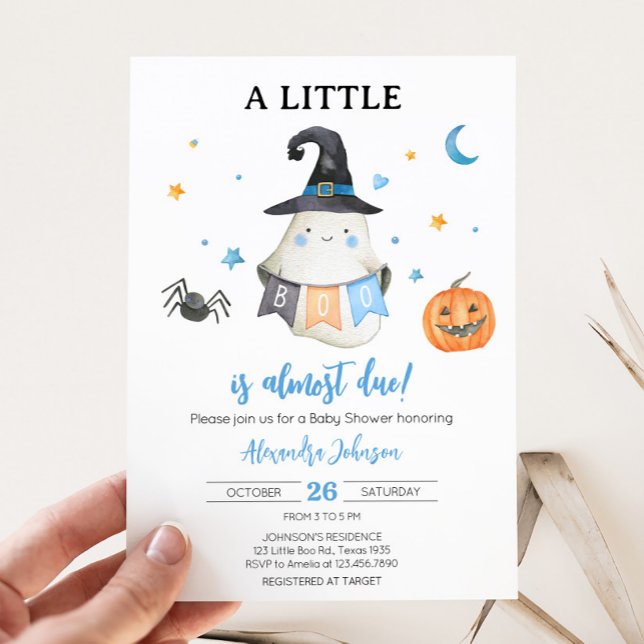 Invitation Blue Halloween Ghost Little Boo Baby shower (Halloween Baby Shower Invitation
)