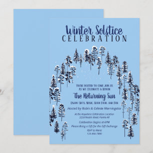 Invitation Blue Holiday Winter Solstice Forêt de Neige
