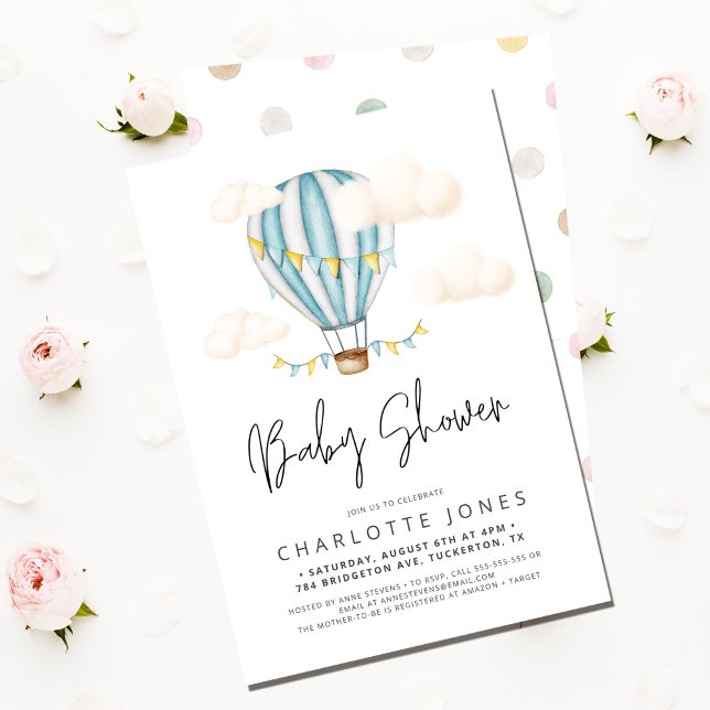 Invitation Blue Hot Air Balloon Boy Baby shower (Créateur téléchargé)