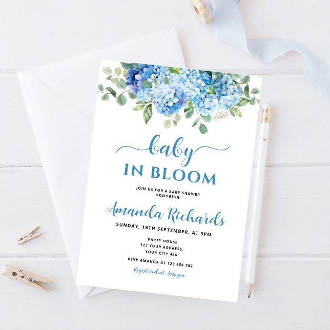 Invitation Blue Hydrangea Baby in Bloom Baby shower (Créateur téléchargé)