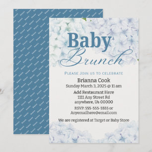 Invitation Blue Hydrangea Baby shower / Bébé Brunch Invitatio