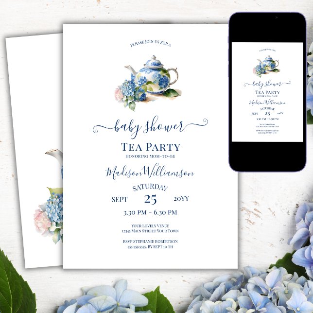 Invitation Blue Hydrangea Baby shower Tea Party (Créateur téléchargé)
