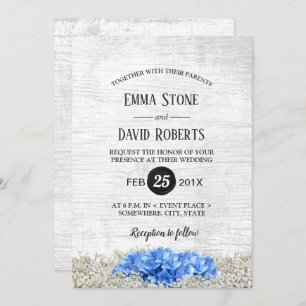 Invitation Blue Hydrangea Bébé's Breath Rustic Mariage