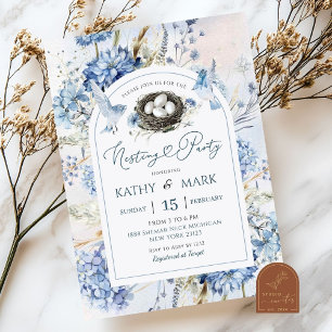 Invitation Blue Hydrangea Bird Nesting Party