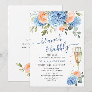 Invitation Blue Hydrangea Blush Rose Roses FÊTE DES MARIÉES