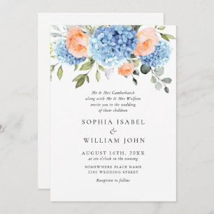 Invitation Blue Hydrangea Blush Rose Roses Mariage tout en un
