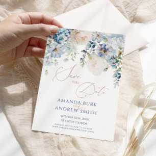 Invitation Blue Hydrangea & Blush Roses Enregistrer la date
