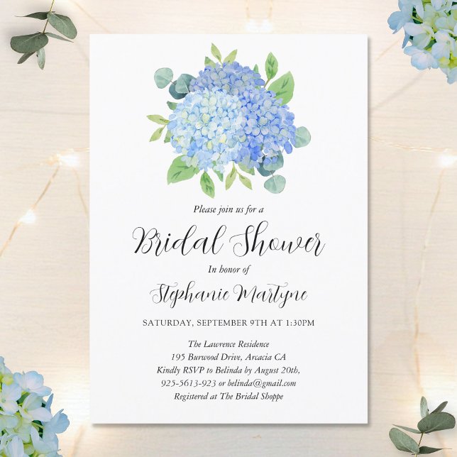Invitation Blue Hydrangea Bouquet Fête des mariées botanique (Créateur téléchargé)