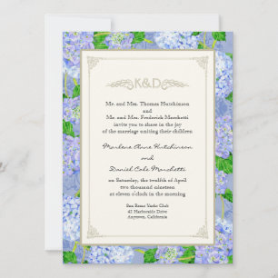 Invitation Blue Hydrangea dentelle Floral Formal Élégant Mari