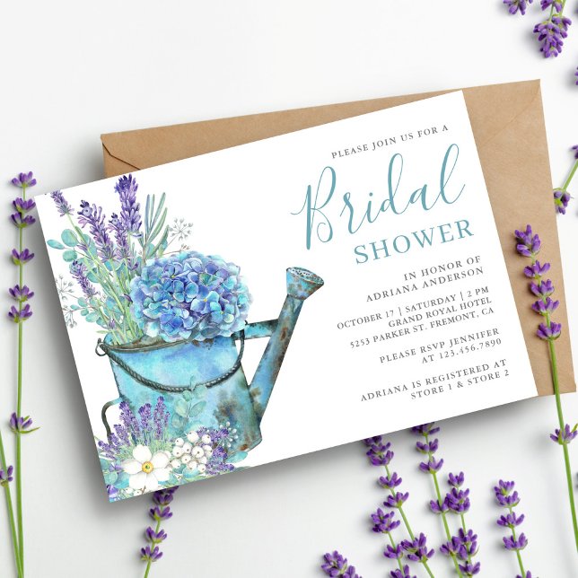 Invitation Blue Hydrangea et Lavender Fête des mariées floral (Créateur téléchargé)