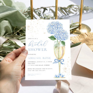 Invitation Blue Hydrangea Fête des mariées Gold Champagne