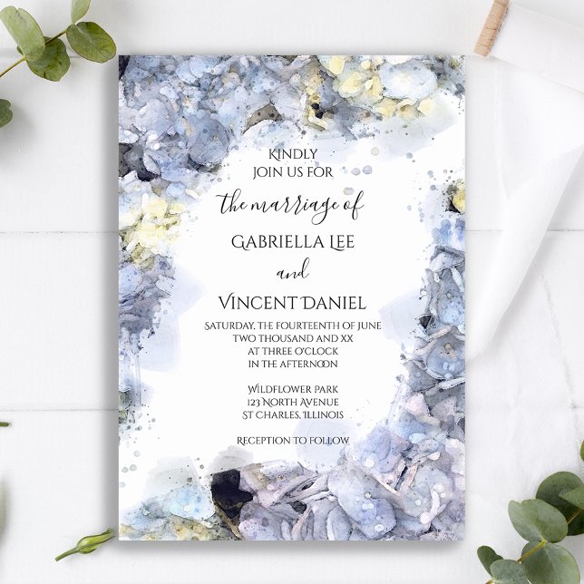 Invitation Blue Hydrangea Fleurs Mariage d'aquarelle (Créateur téléchargé)
