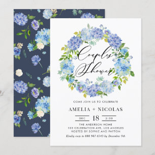 Invitation Blue Hydrangea Fleurs Wreath Couples Douche