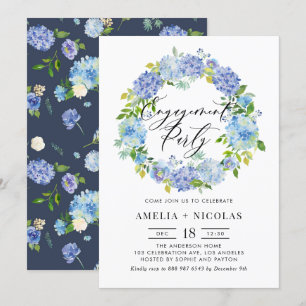 Invitation Blue Hydrangea Fleurs Wreath Engagement Party