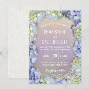 Invitation Blue Hydrangea Floral Aquarelle Printemps Mariage