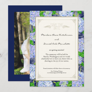 Invitation Blue Hydrangea Floral Art Déco Mariages élégants