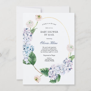 Invitation Blue Hydrangea Gold Frame Baby shower par Mail