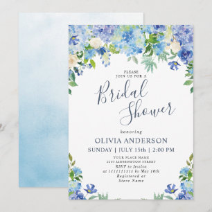 Invitation Blue Hydrangea Green Fête des mariées d'aquarelle