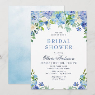 Invitation Blue Hydrangea Green Fête des mariées d'aquarelle