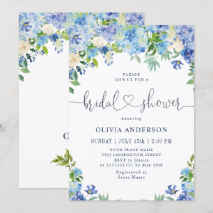 Invitation Blue Hydrangea Green Fête des mariées d'aquarelle