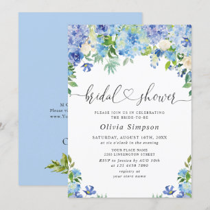 Invitation Blue Hydrangea Green Fête des mariées d'aquarelle