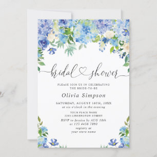 Invitation Blue Hydrangea Green Fête des mariées d'aquarelle