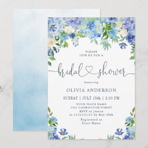 Invitation Blue Hydrangea Green Fête des mariées d'aquarelle