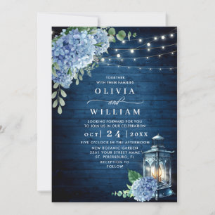 Invitation Blue Hydrangea Lanterne Marine Mariage en bois