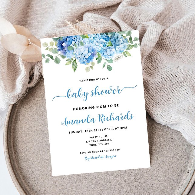 Invitation Blue Hydrangea Maman pour être Baby shower (Créateur téléchargé)