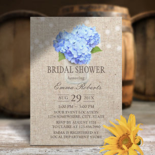 Invitation Blue Hydrangea Mason Jar Fête des mariées rustique