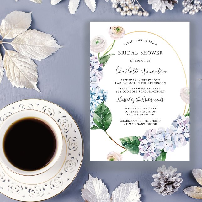 Invitation Blue Hydrangea Rose blanche Fête des mariées flora (Créateur téléchargé)