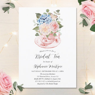 Invitation Blue Hydrangea Rose Floral Tea Douche