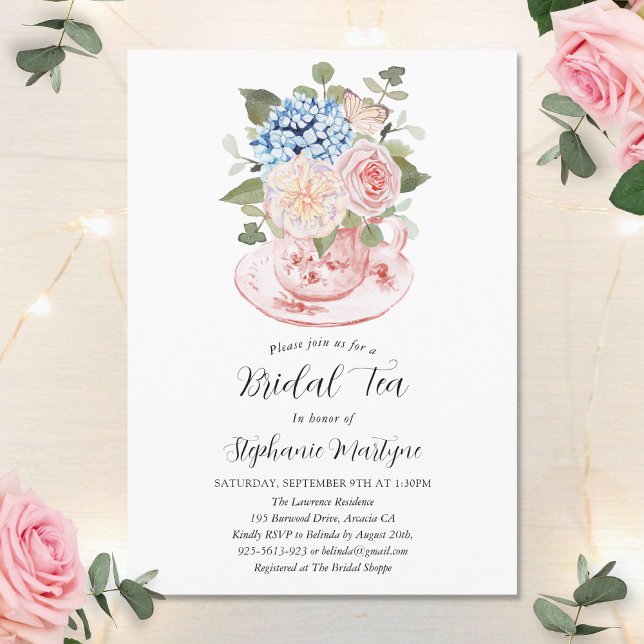 Invitation Blue Hydrangea Rose Floral Tea Douche (Créateur téléchargé)
