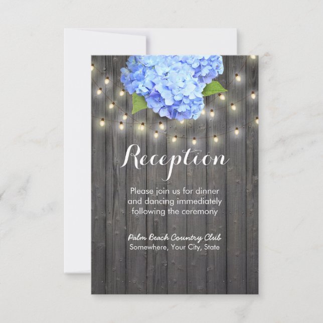 Invitation Blue Hydrangea & String Lights Barre Réception en  (Devant)
