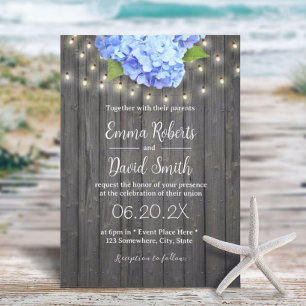Invitation Blue Hydrangea & String Lumières Barre Mariage en 