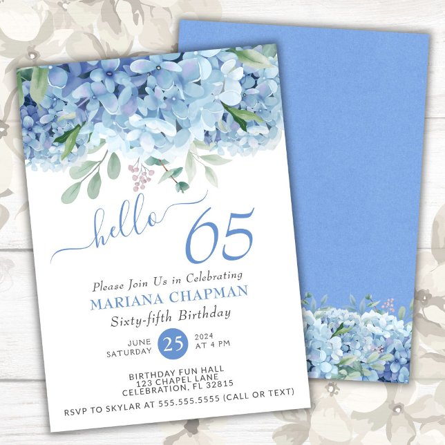 Invitation Blue Hydrangeas aquarelle Floral 65e anniversaire (Créateur téléchargé)