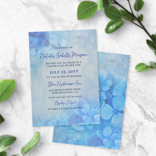 Invitation Blue Hydrangeas Célébration de la vie (Créateur téléchargé)