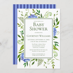 Invitation Blue Hydrangeas Floral Aquarelle Baby shower