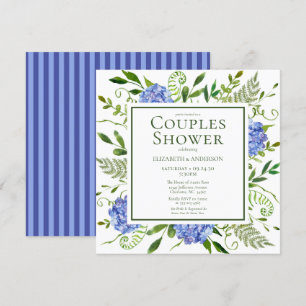 Invitation Blue Hydrangeas Floral Aquarelle Couples Douche