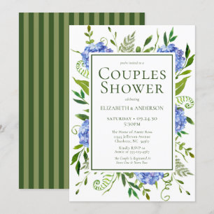 Invitation Blue Hydrangeas Floral Aquarelle Couples Douche